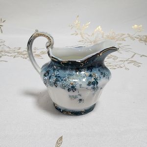 Ridgway Lugano Antique Blue Flow Semi Porcelain Creamer - Vintage Gold Trim
